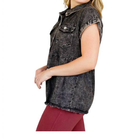 NEW ANDREE BY UNIT cool and carefree denim shirt in black - Picture 2 of 3